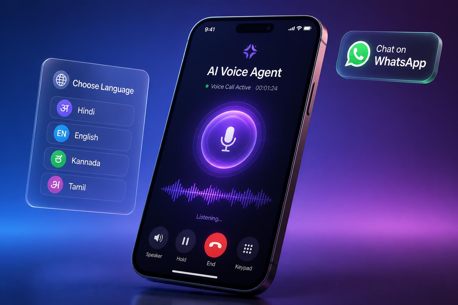 Trikon AI voice agent on a live call in Hindi and English